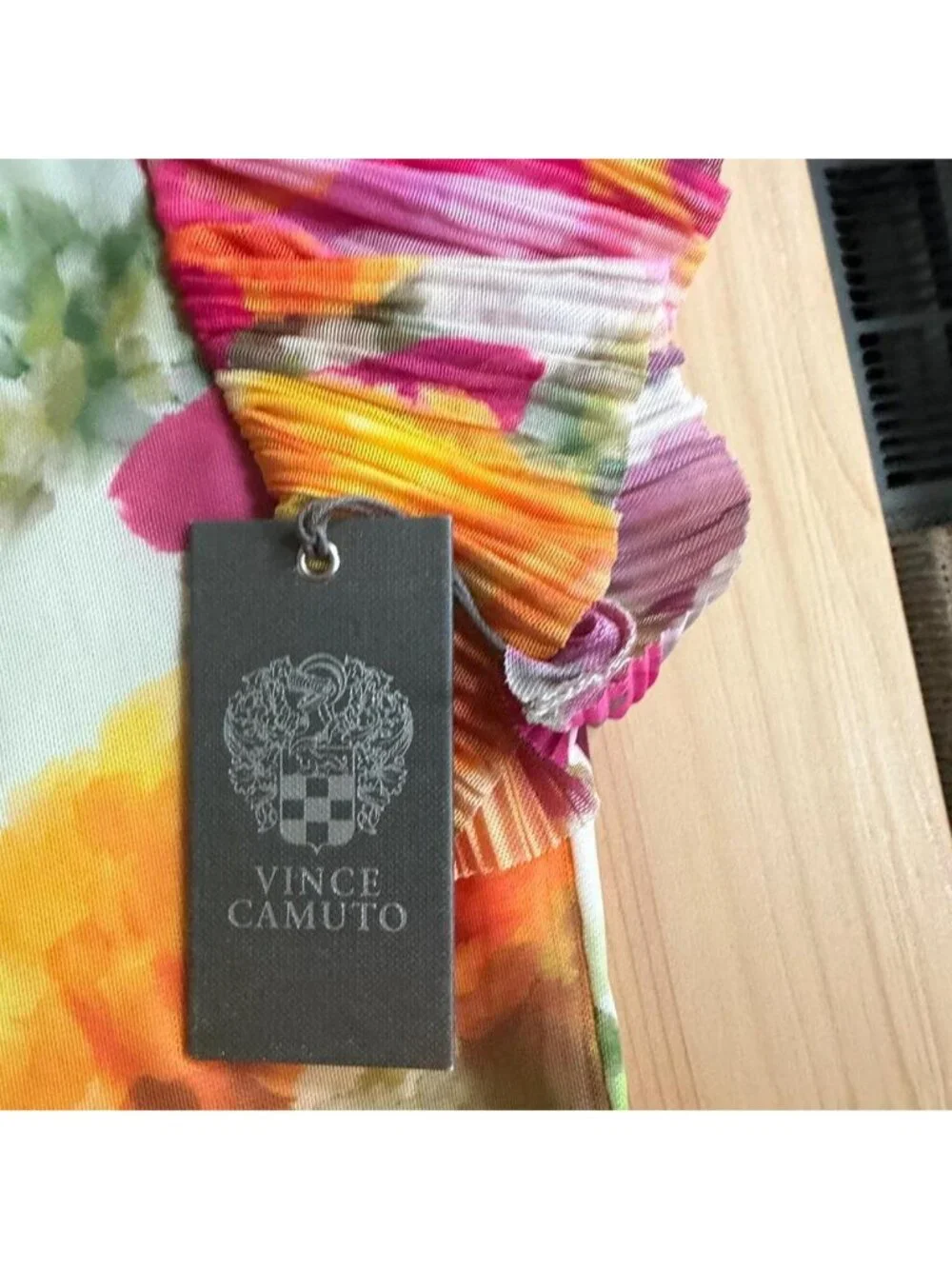 NWT Vince Camuto Floral Mesh Blouse Ruched Pleated Puff Sleeve Top Size Small